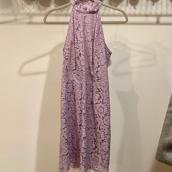 BB Dakota Cara High Neck Lace Cocktail Dress In Lavender - Picture 5 of 9
